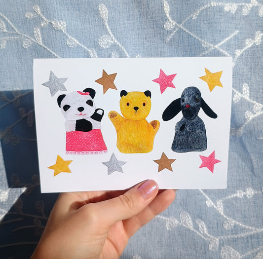 Sooty, Sweep and Soo A6 Card