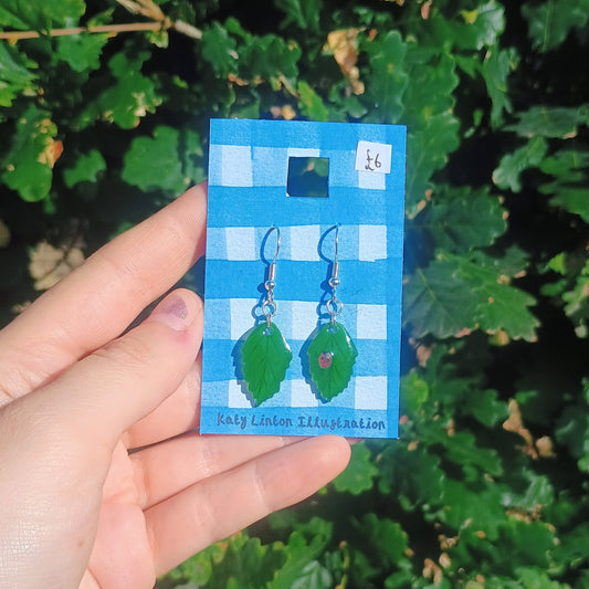 Ladybird on Leaf Earrings